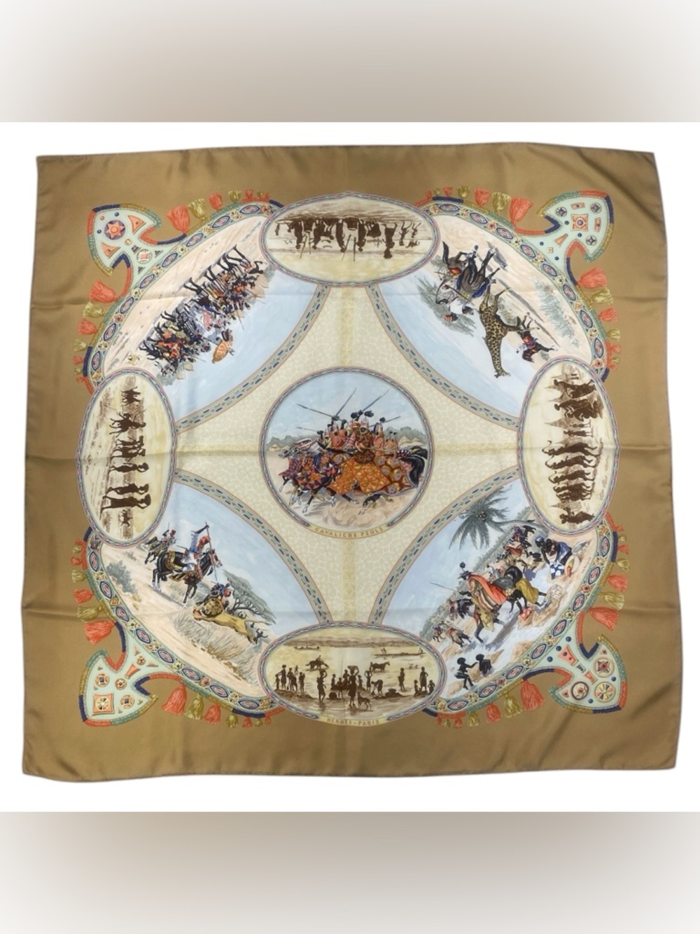 Hermes Silk Scarf Cavaliers Peuls Vintage Carre 90 J.de Fougerolle